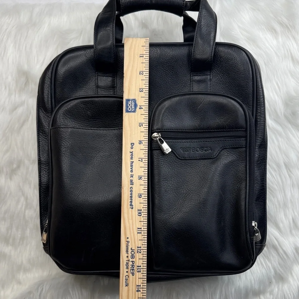 Bosch laptop bag or brief bag black old leather briefcase multiple pockets